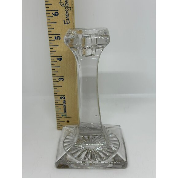 VTG Modern Crystal Square-Base Candlestick Holder – 3″×5.25″ Taper Candle Holder - Picture 5 of 6